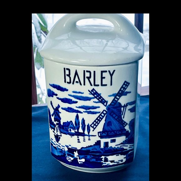 ▪️VTG▪️DELFT▪️Set of 2 Ceramic Dutch Windmill Barley & Oatmeal Kitchen Canisters - Picture 2 of 15
